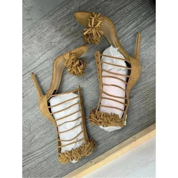*NEW* Alejandra G. Heels - Size 40 (US‎ 9) Suede Fringe Tan High Heel Sandal - Picture 6 of 15